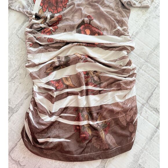 Rue 21 Y2K V-Neck Lightweight Short Sleeve Ruched Side Floral Tunic Top S - Picture 3 of 8